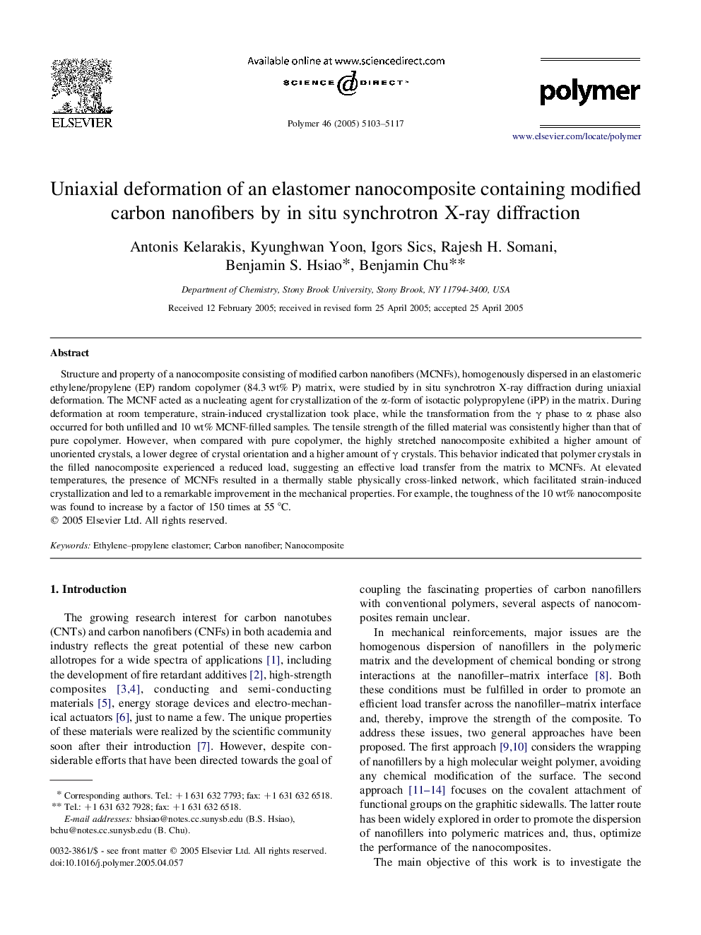 Uniaxial deformation of an elastomer nanocomposite containing modified carbon nanofibers by in situ synchrotron X-ray diffraction