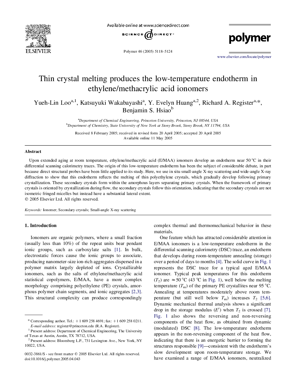 Thin crystal melting produces the low-temperature endotherm in ethylene/methacrylic acid ionomers