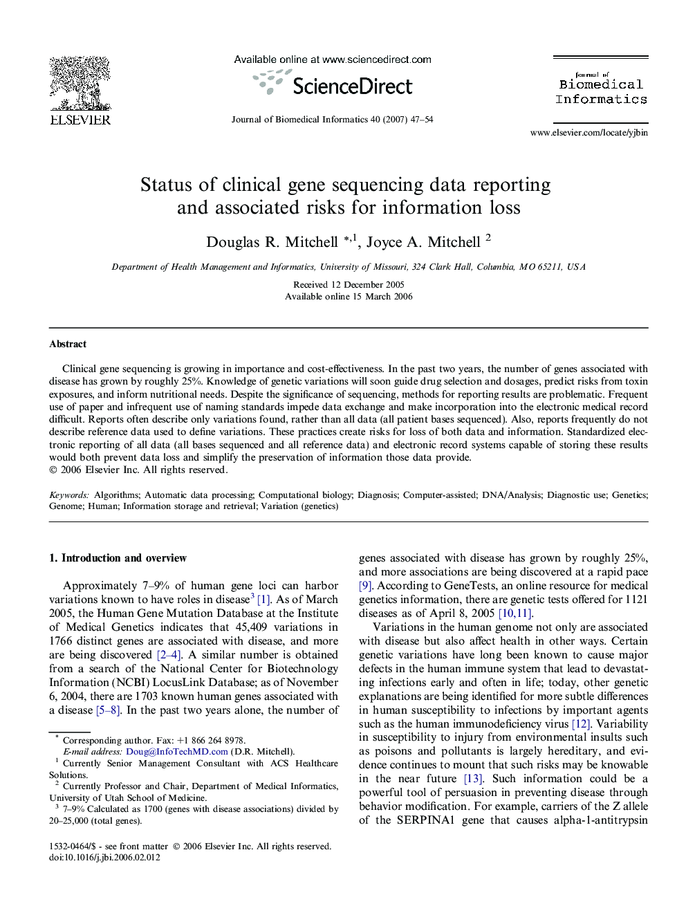 Status of clinical gene sequencing data reporting and associated risks for information loss