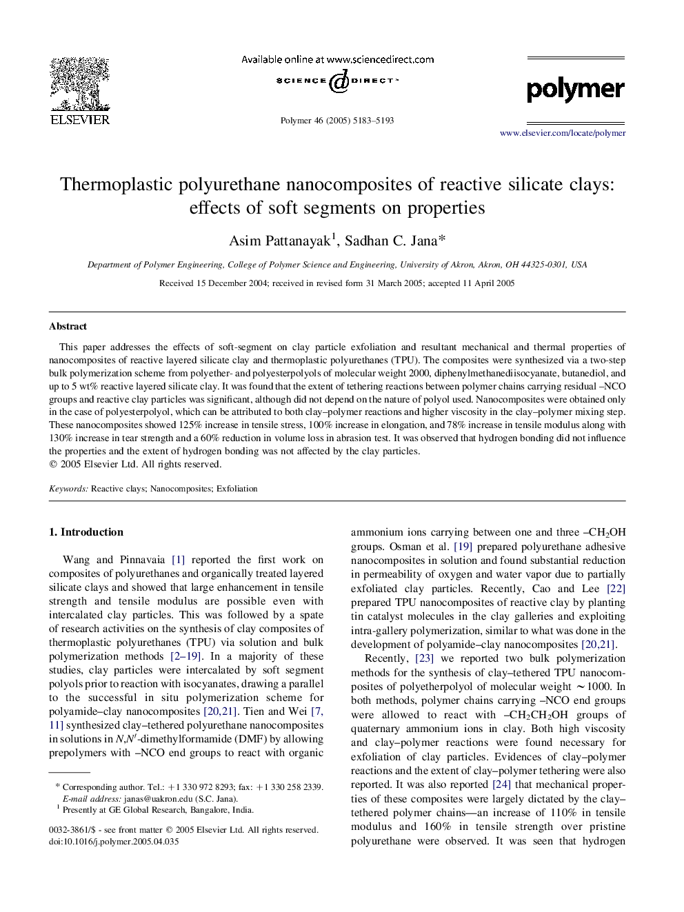 Thermoplastic polyurethane nanocomposites of reactive silicate clays: effects of soft segments on properties