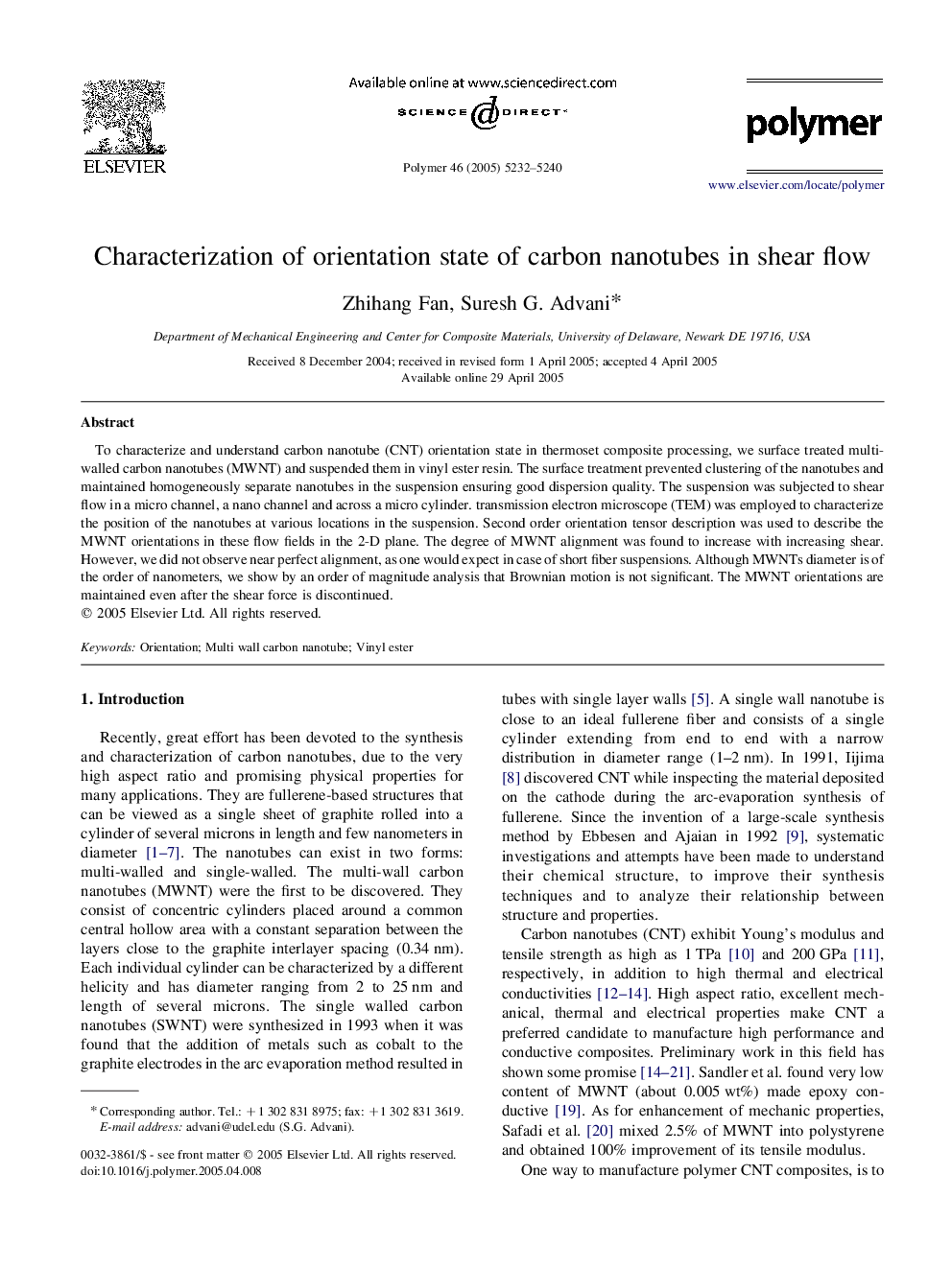 Characterization of orientation state of carbon nanotubes in shear flow