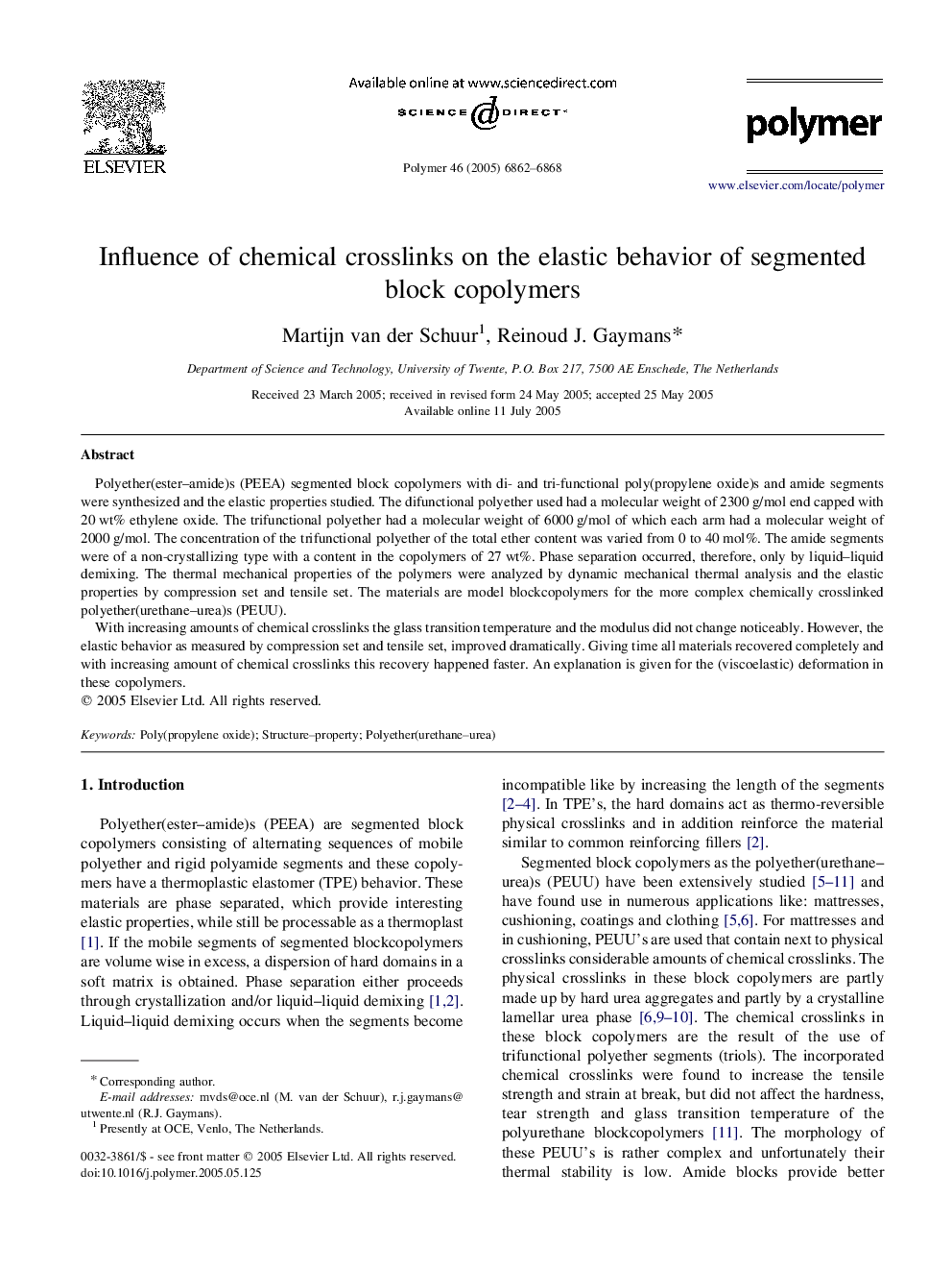 Influence of chemical crosslinks on the elastic behavior of segmented block copolymers