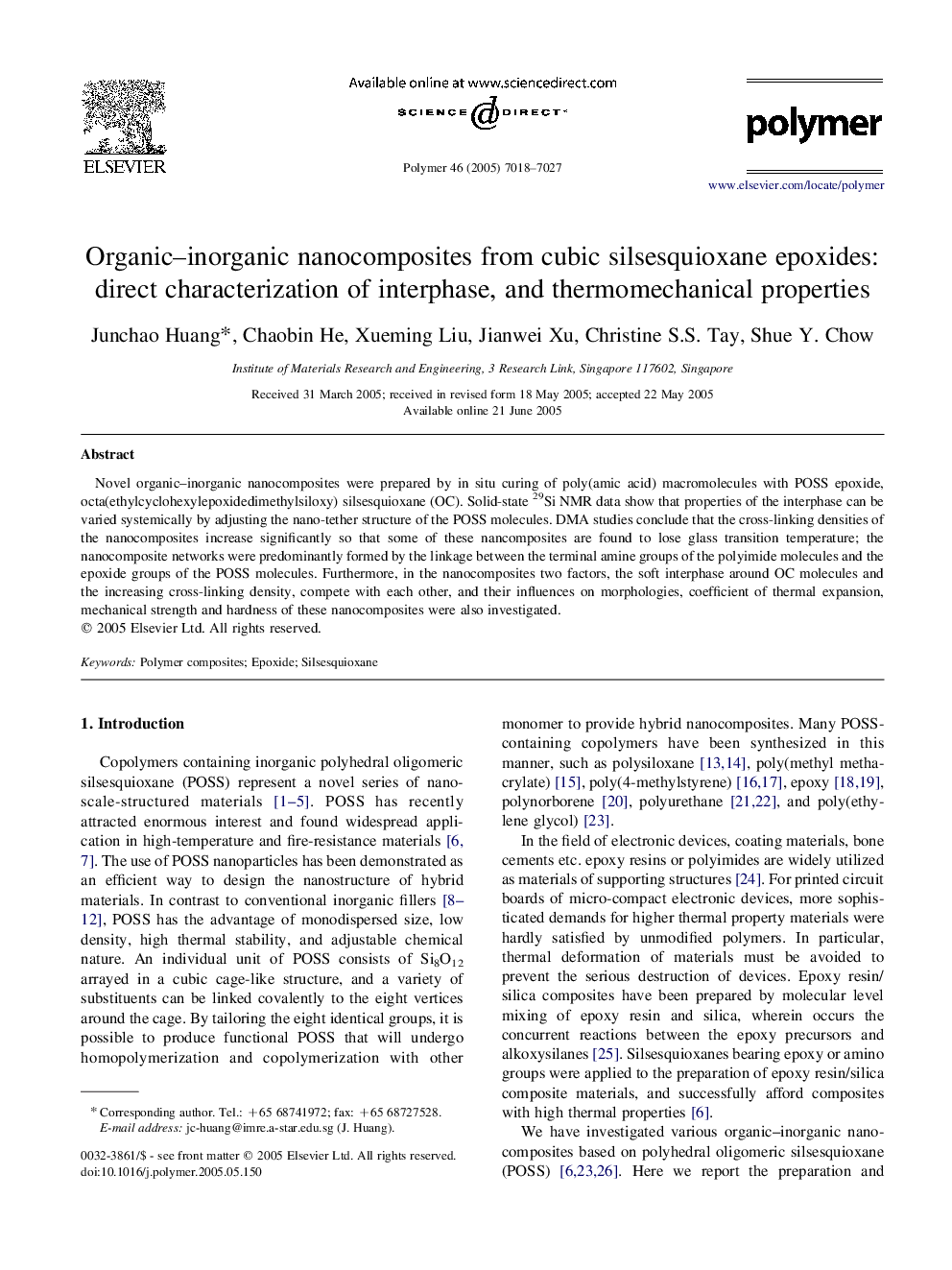 Organic-inorganic nanocomposites from cubic silsesquioxane epoxides: direct characterization of interphase, and thermomechanical properties