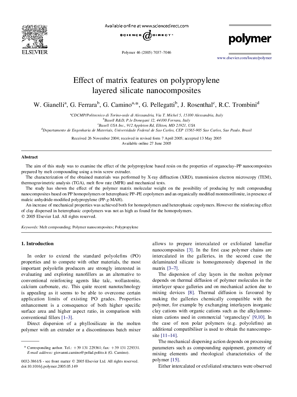 Effect of matrix features on polypropylene layered silicate nanocomposites