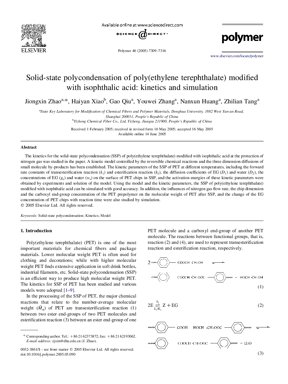 Solid-state polycondensation of poly(ethylene terephthalate) modified with isophthalic acid: kinetics and simulation