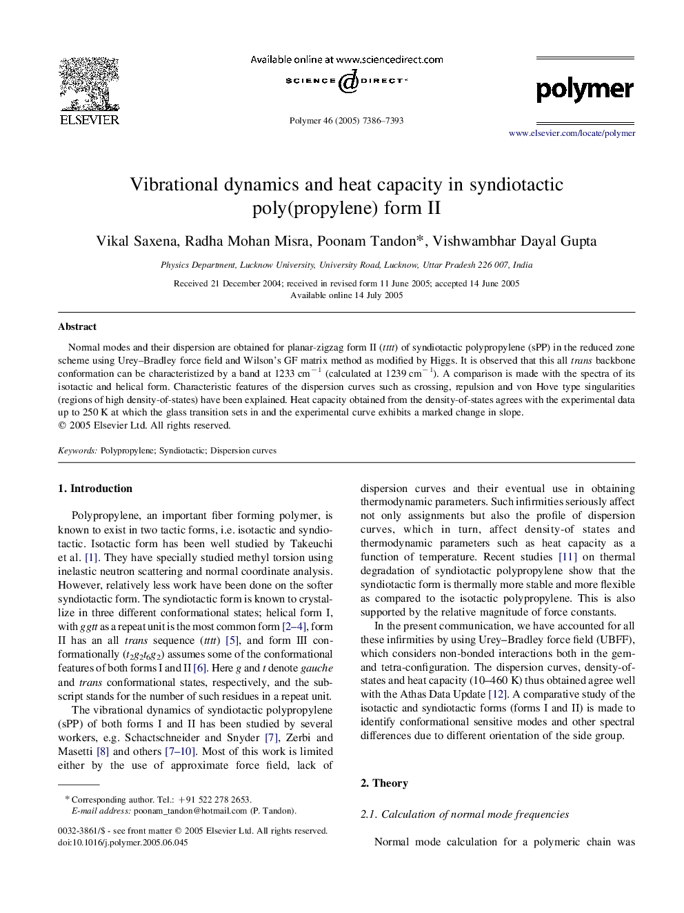 Vibrational dynamics and heat capacity in syndiotactic poly(propylene) form II