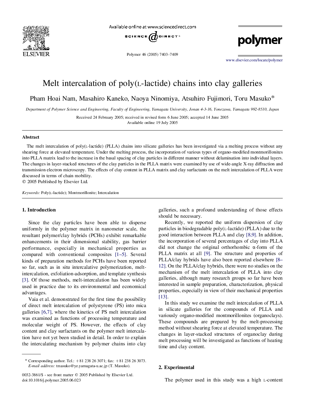 Melt intercalation of poly(l-lactide) chains into clay galleries