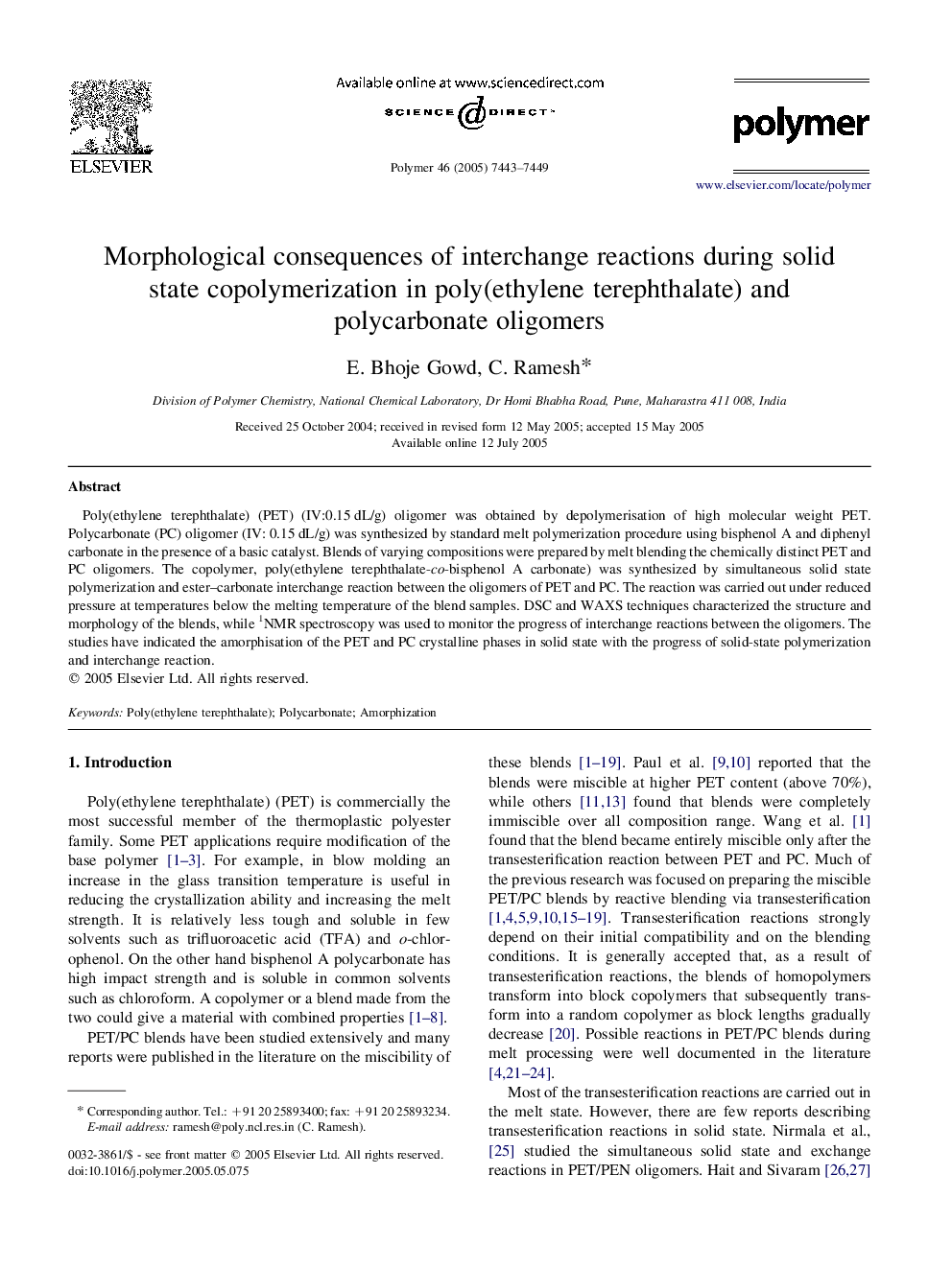 Morphological consequences of interchange reactions during solid state copolymerization in poly(ethylene terephthalate) and polycarbonate oligomers