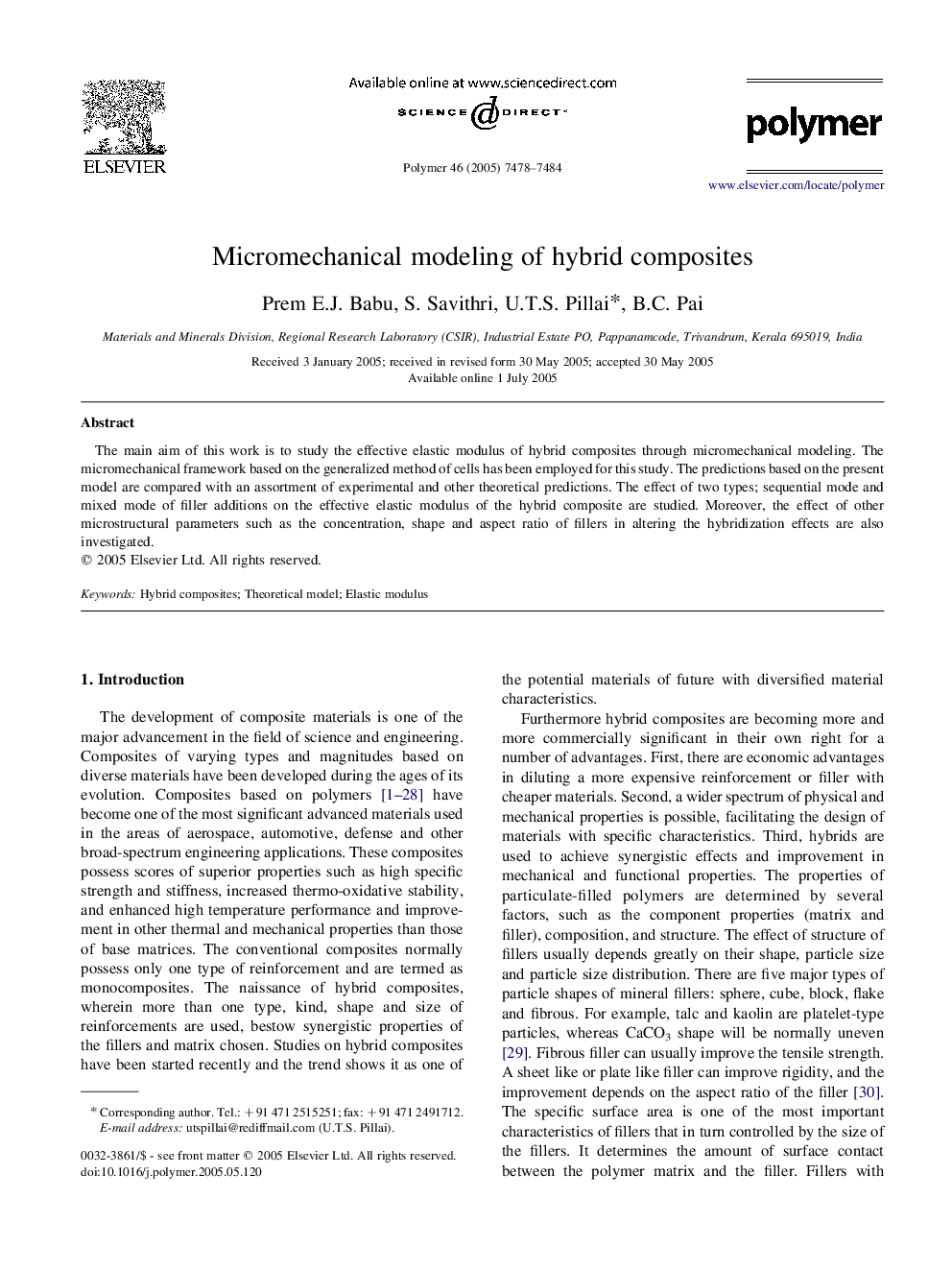 Micromechanical modeling of hybrid composites