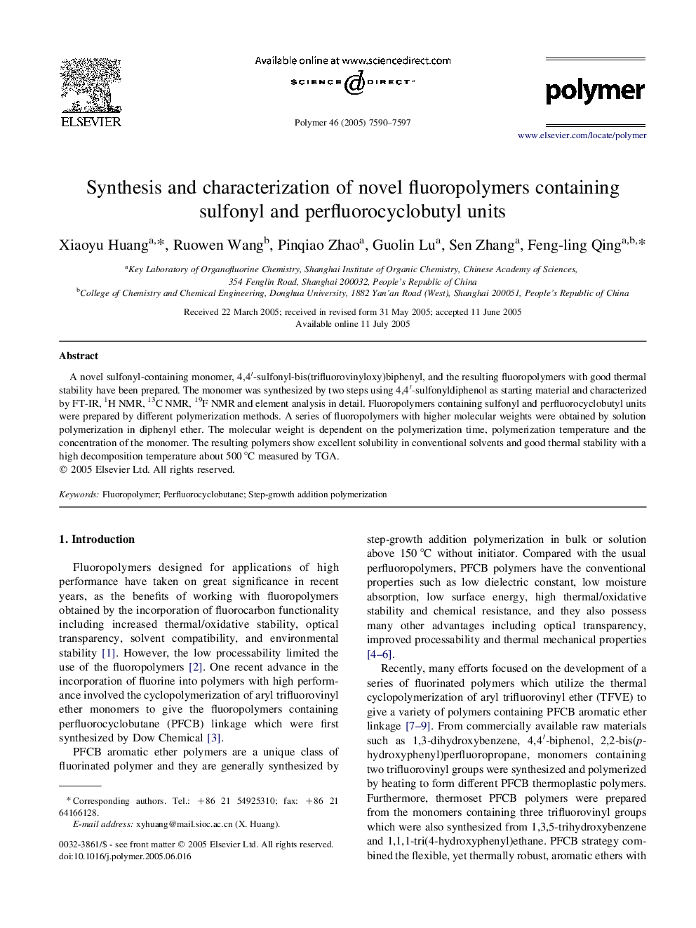 Synthesis and characterization of novel fluoropolymers containing sulfonyl and perfluorocyclobutyl units