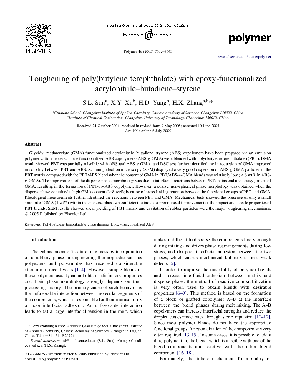 Toughening of poly(butylene terephthalate) with epoxy-functionalized acrylonitrile-butadiene-styrene