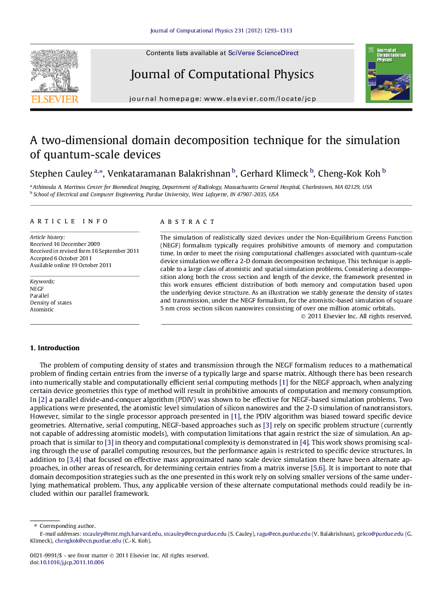 A two-dimensional domain decomposition technique for the simulation of quantum-scale devices