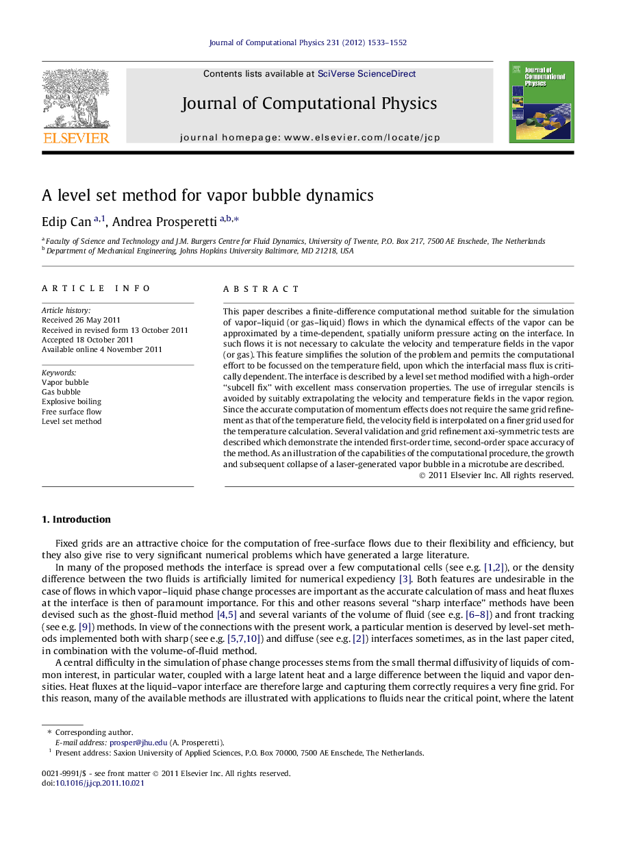 A level set method for vapor bubble dynamics