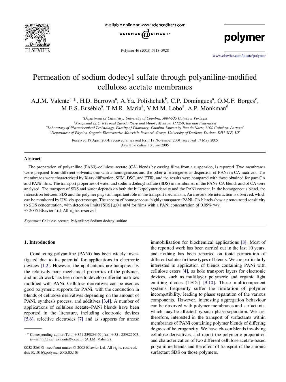 Permeation of sodium dodecyl sulfate through polyaniline-modified cellulose acetate membranes
