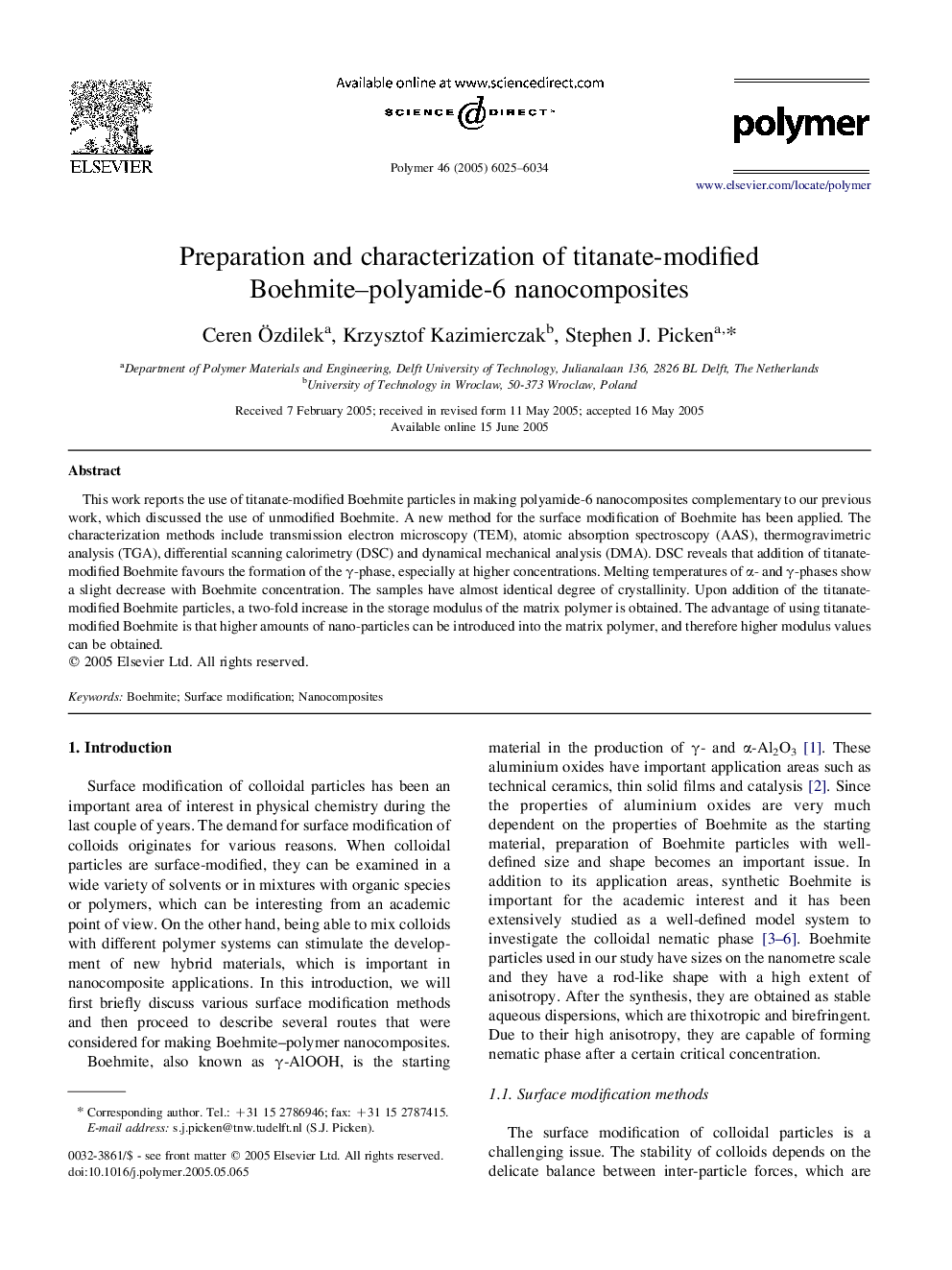 Preparation and characterization of titanate-modified Boehmite-polyamide-6 nanocomposites