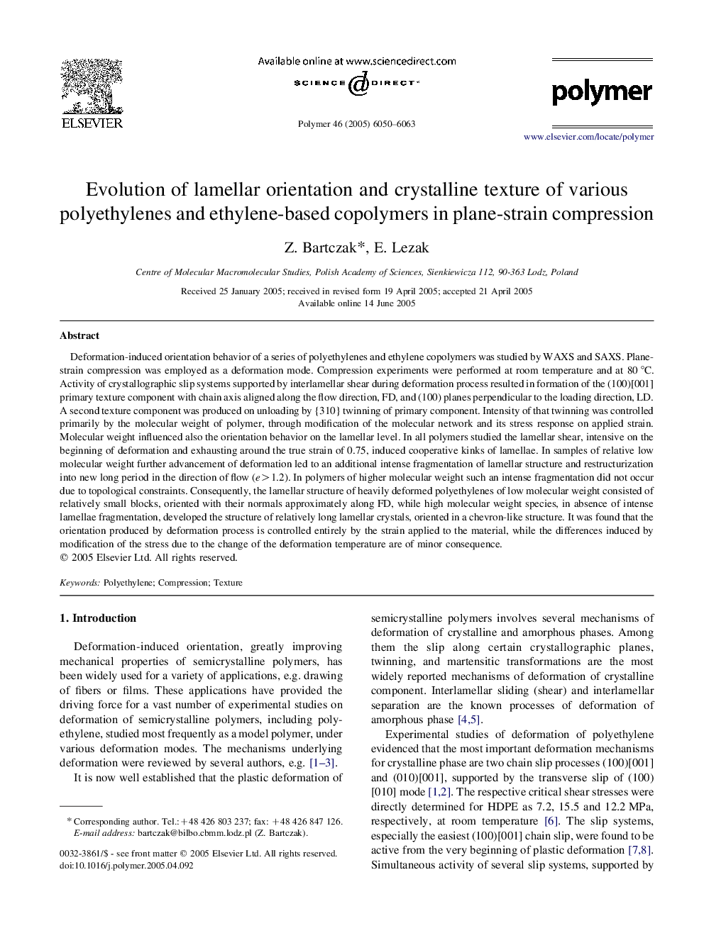 Evolution of lamellar orientation and crystalline texture of various polyethylenes and ethylene-based copolymers in plane-strain compression