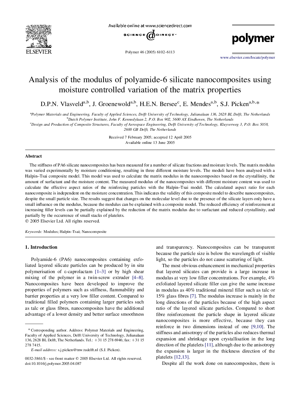 Analysis of the modulus of polyamide-6 silicate nanocomposites using moisture controlled variation of the matrix properties