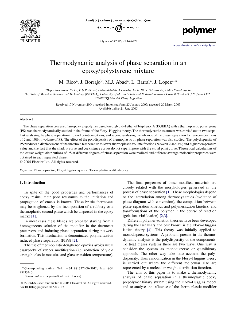 Thermodynamic analysis of phase separation in an epoxy/polystyrene mixture