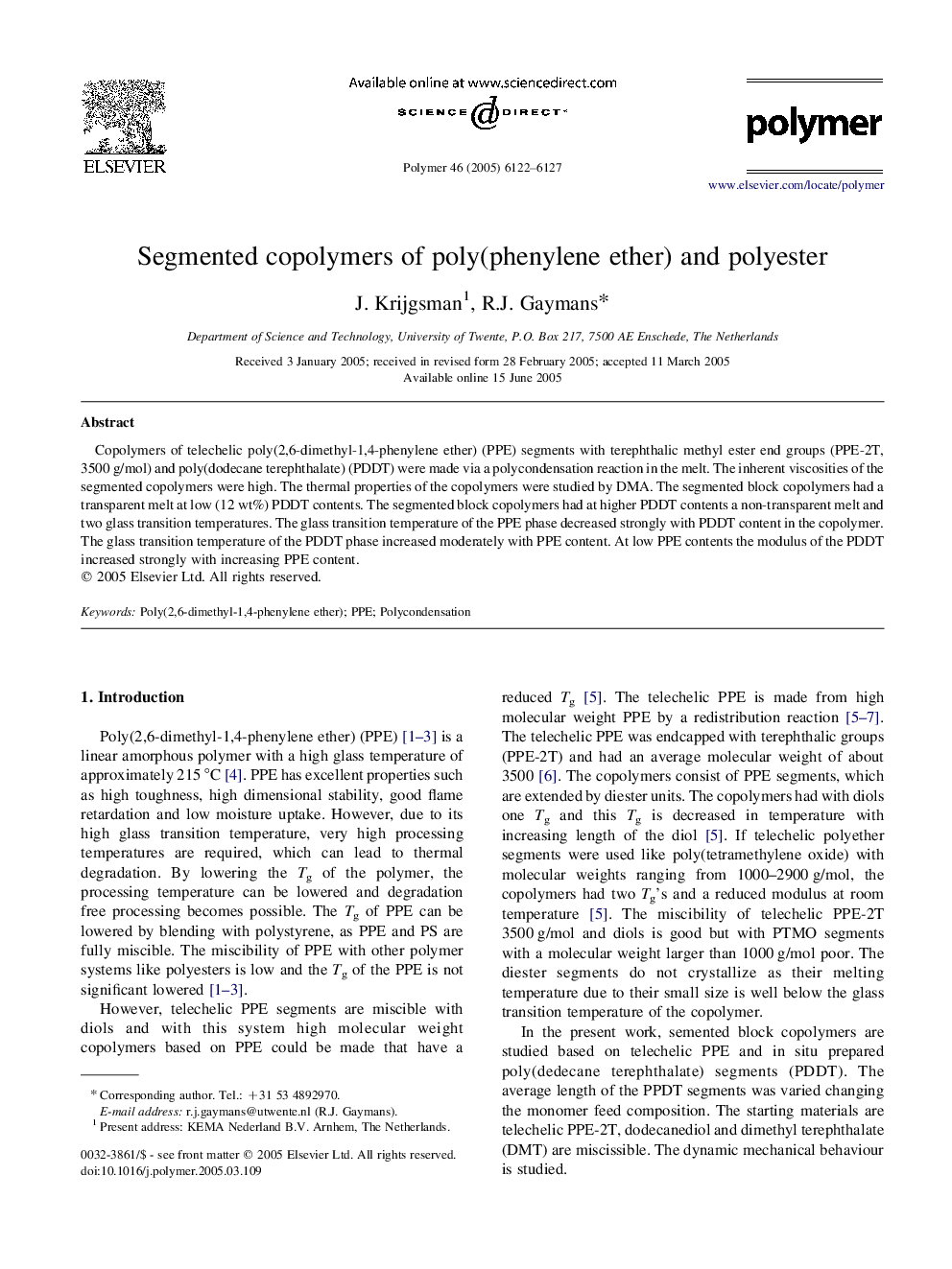 Segmented copolymers of poly(phenylene ether) and polyester