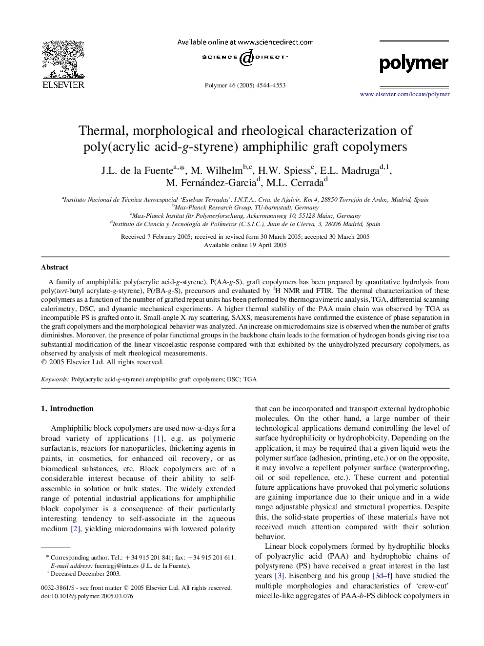 Thermal, morphological and rheological characterization of poly(acrylic acid-g-styrene) amphiphilic graft copolymers