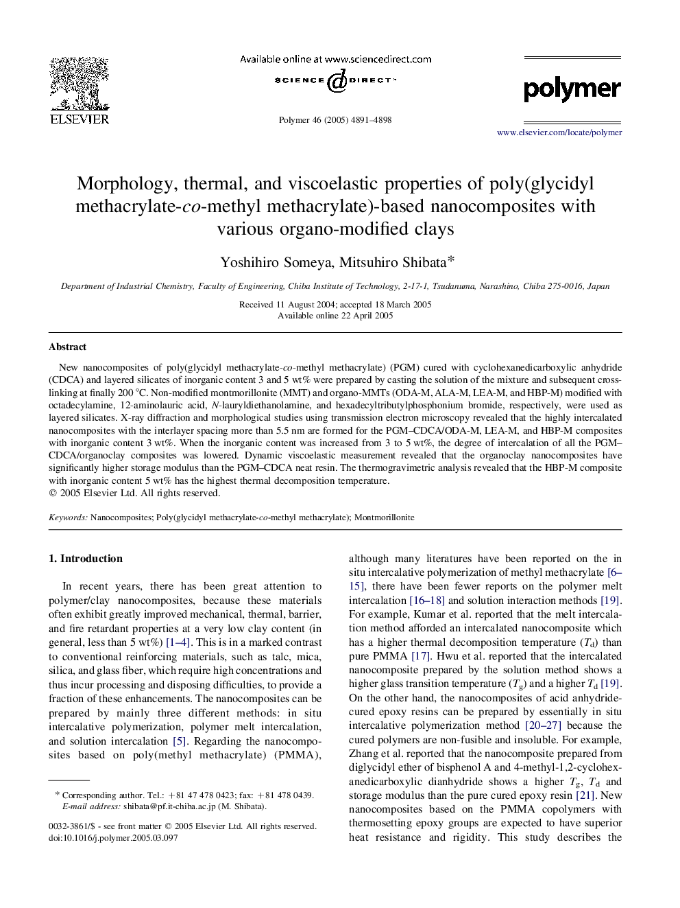 Morphology, thermal, and viscoelastic properties of poly(glycidyl methacrylate-co-methyl methacrylate)-based nanocomposites with various organo-modified clays