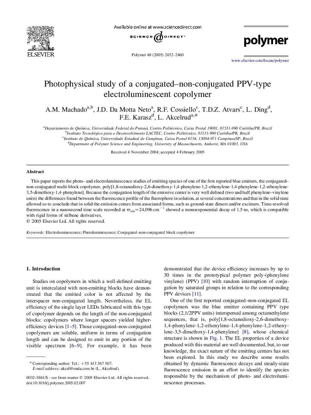 Photophysical study of a conjugated-non-conjugated PPV-type electroluminescent copolymer