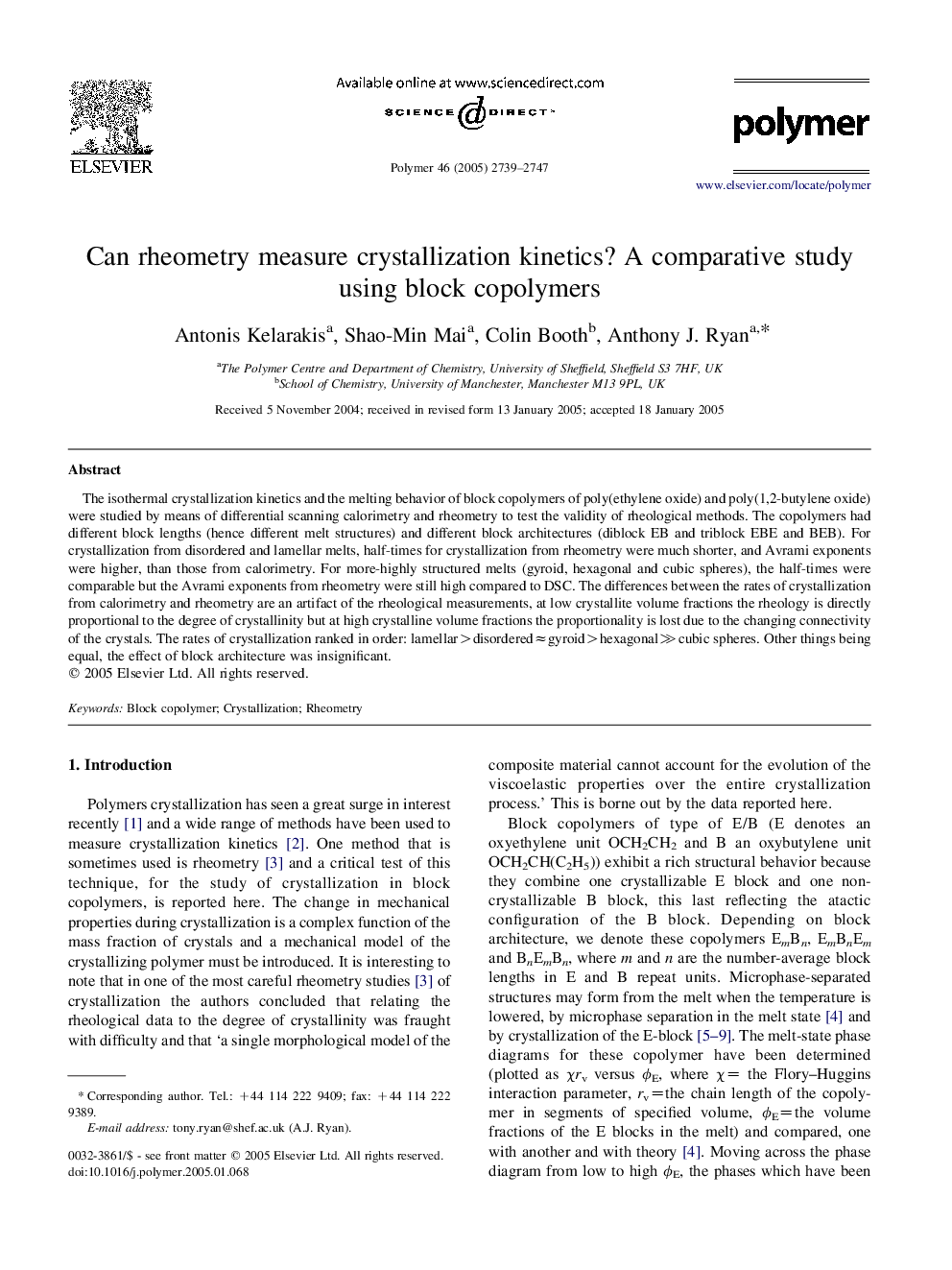 Can rheometry measure crystallization kinetics? A comparative study using block copolymers