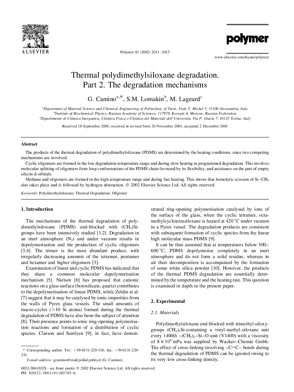 Thermal polydimethylsiloxane degradation. Part 2. The degradation mechanisms