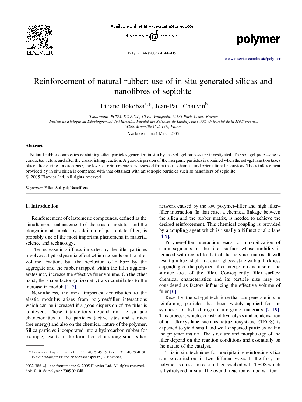 Reinforcement of natural rubber: use of in situ generated silicas and nanofibres of sepiolite