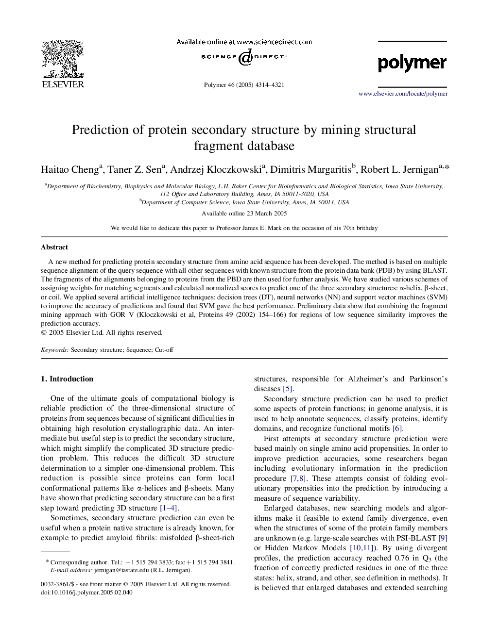 Prediction of protein secondary structure by mining structural fragment database