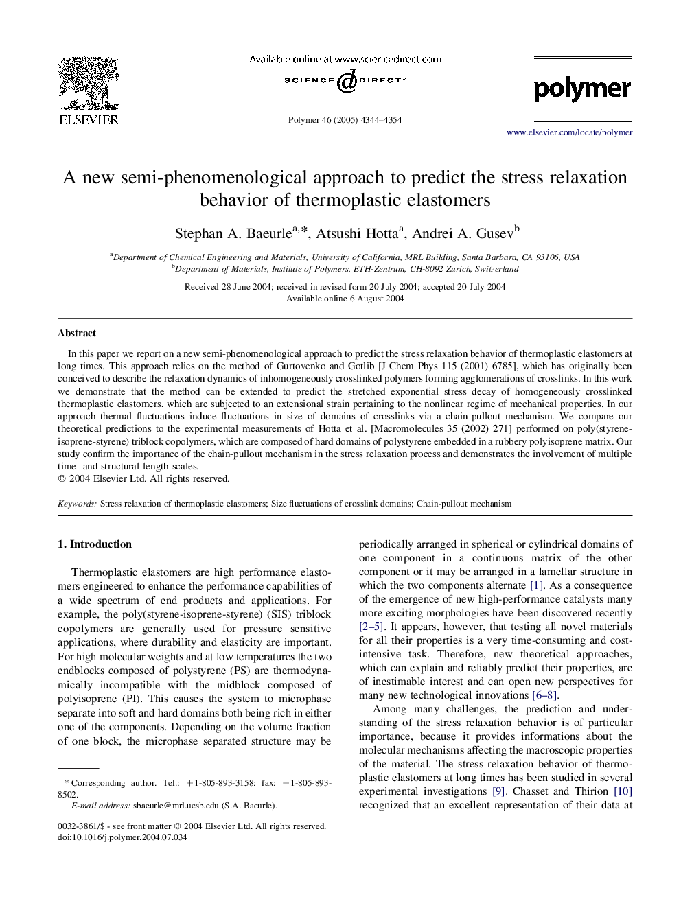 A new semi-phenomenological approach to predict the stress relaxation behavior of thermoplastic elastomers