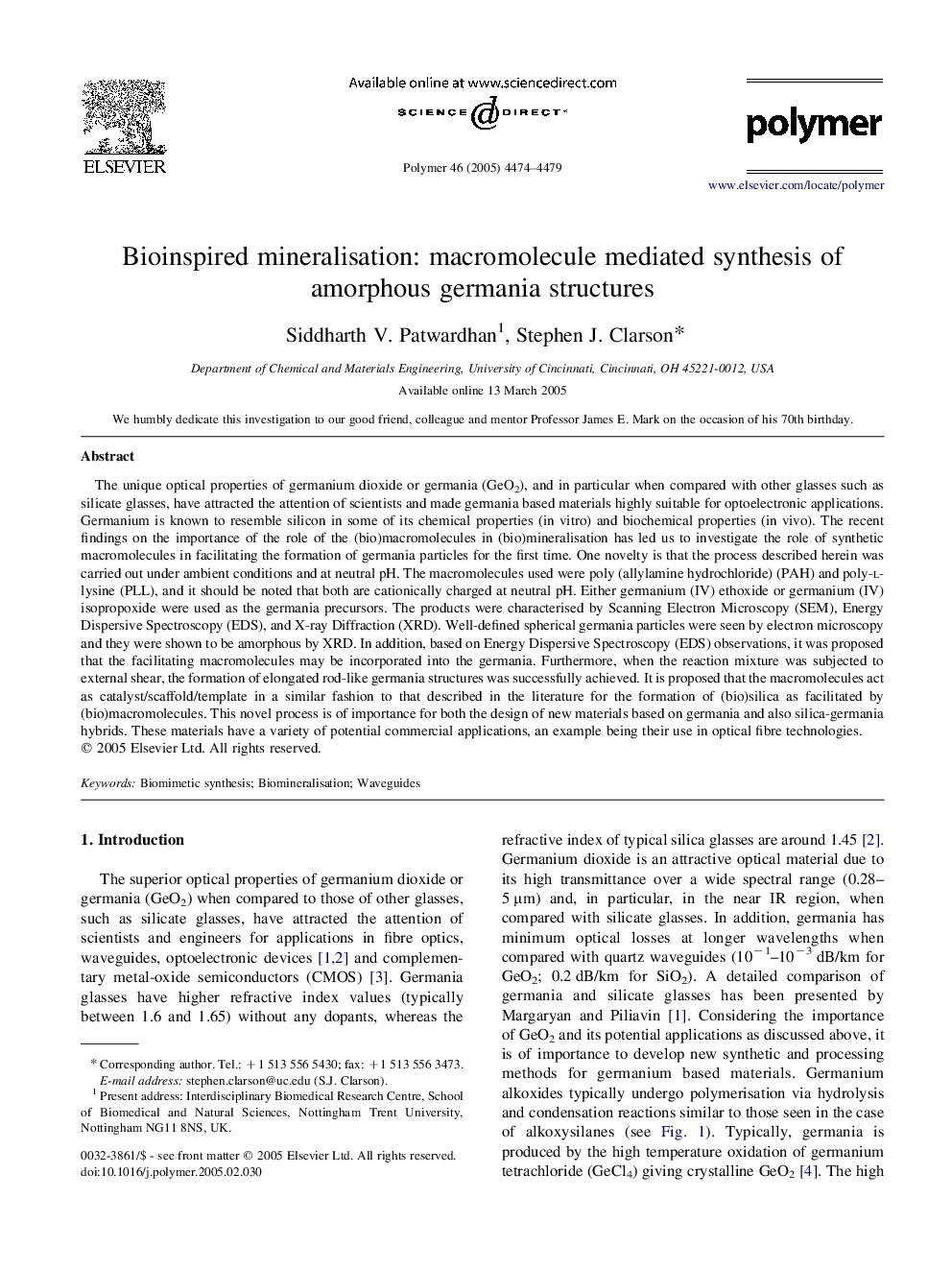 Bioinspired mineralisation: macromolecule mediated synthesis of amorphous germania structures