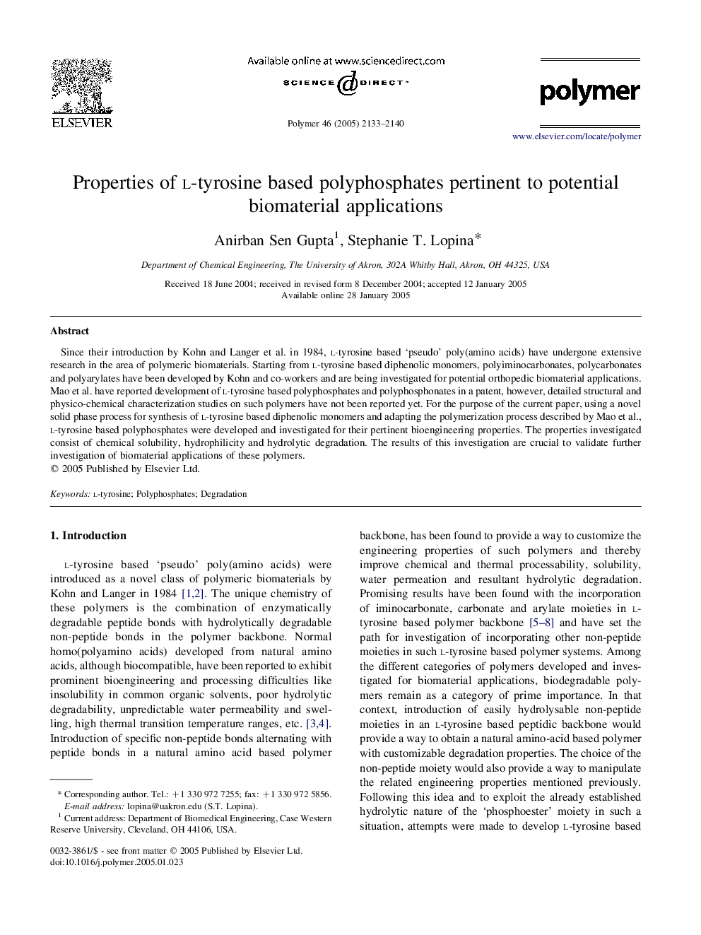 Properties of l-tyrosine based polyphosphates pertinent to potential biomaterial applications