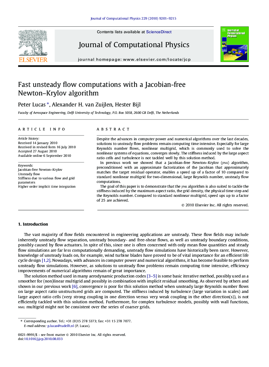 Fast unsteady flow computations with a Jacobian-free Newton–Krylov algorithm