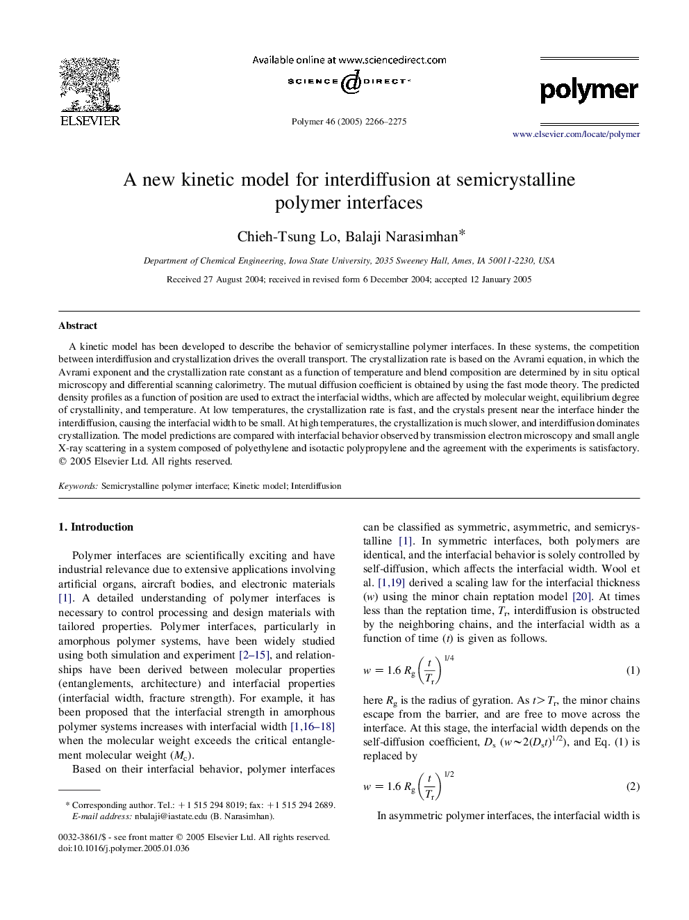 A new kinetic model for interdiffusion at semicrystalline polymer interfaces