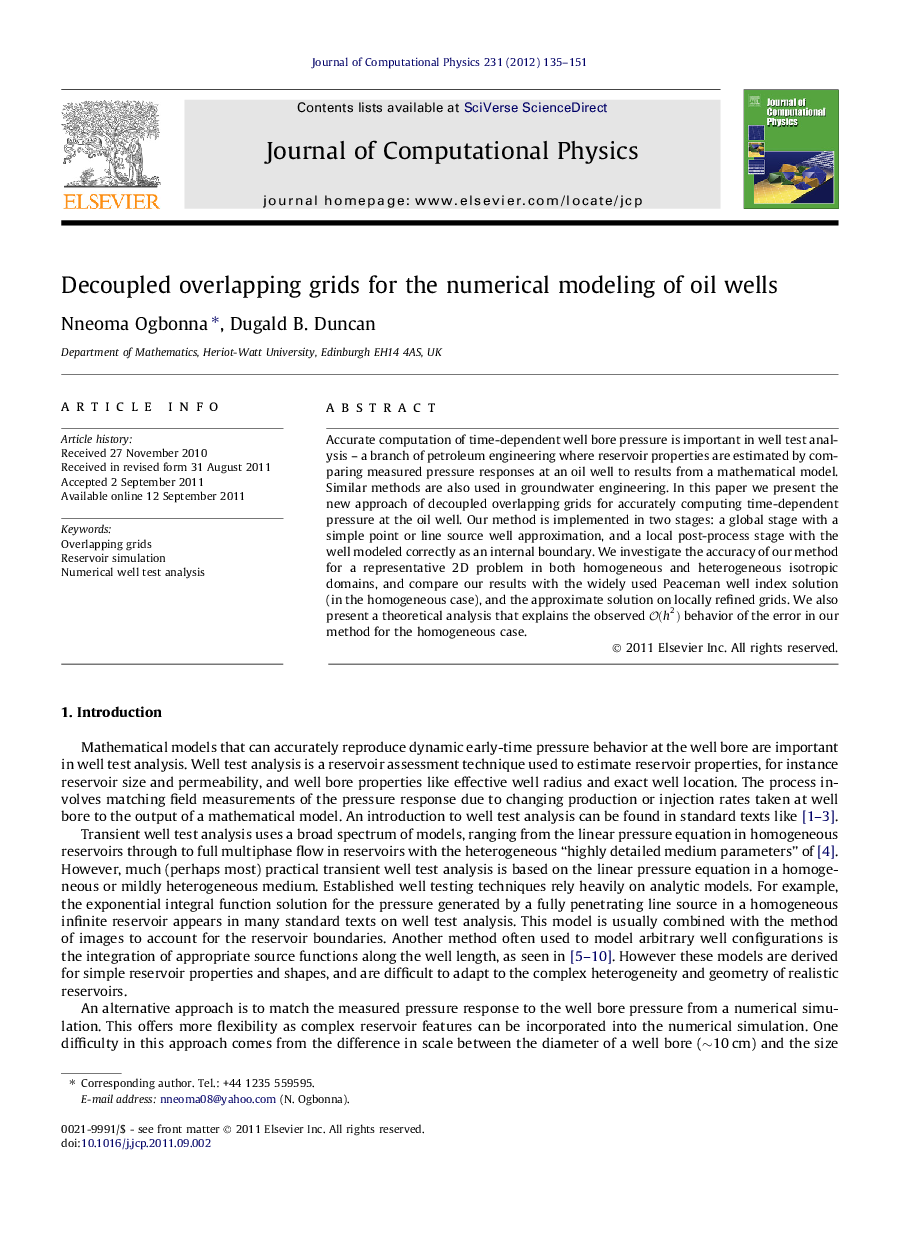 Decoupled overlapping grids for the numerical modeling of oil wells