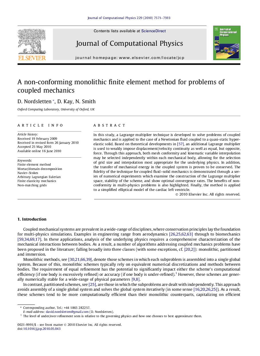 A non-conforming monolithic finite element method for problems of coupled mechanics