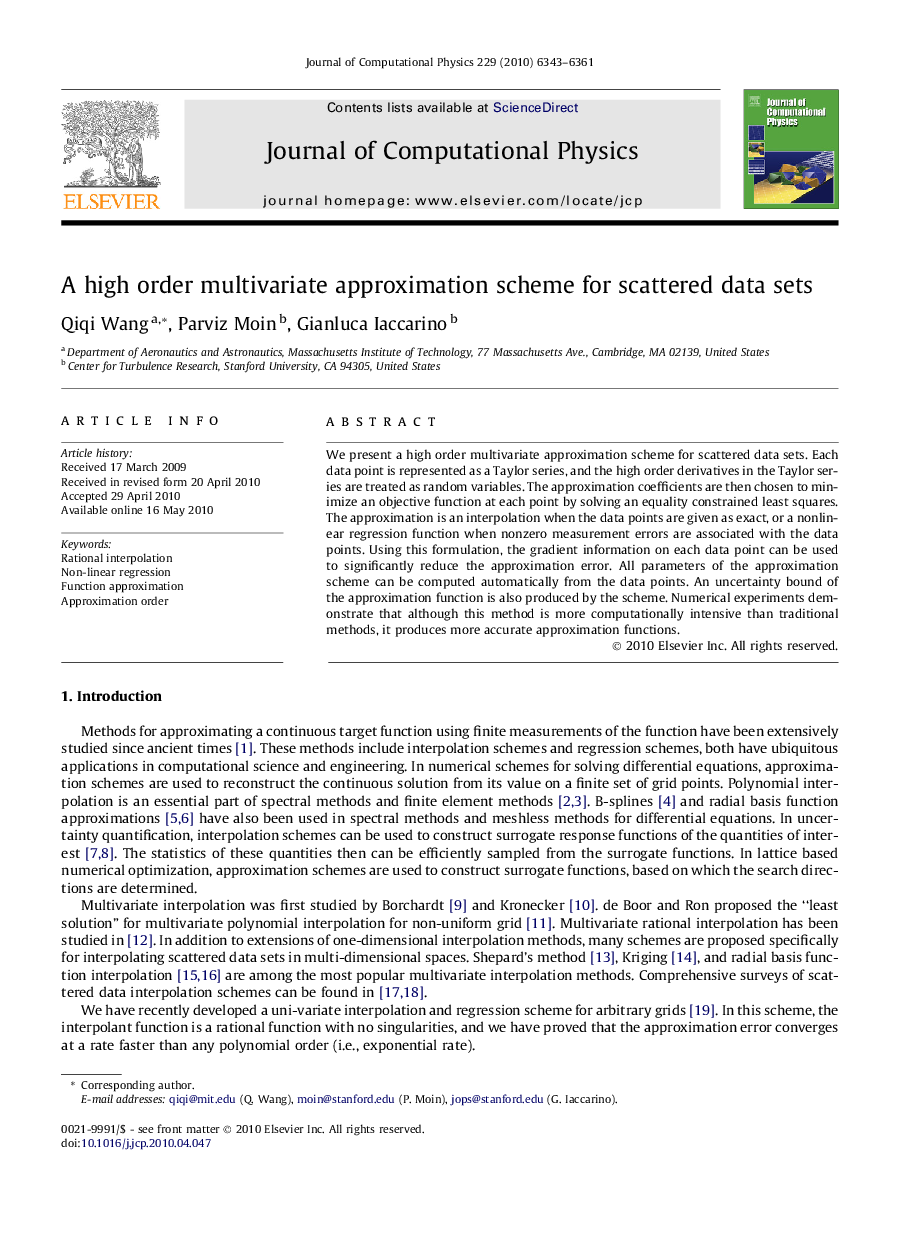 A high order multivariate approximation scheme for scattered data sets