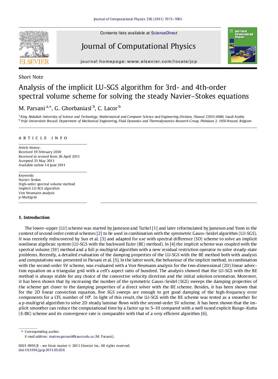 Analysis of the implicit LU-SGS algorithm for 3rd- and 4th-order spectral volume scheme for solving the steady Navier-Stokes equations