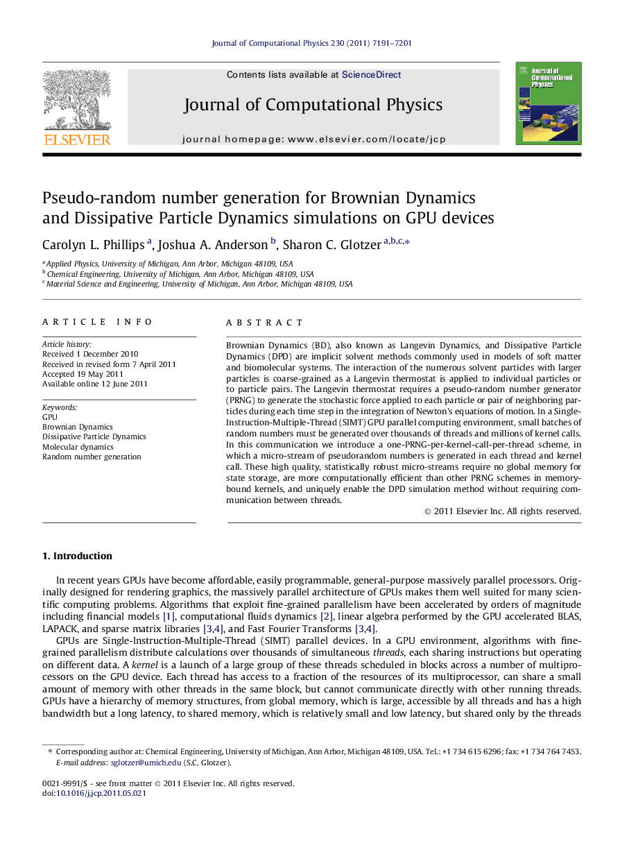 Pseudo-random number generation for Brownian Dynamics and Dissipative Particle Dynamics simulations on GPU devices