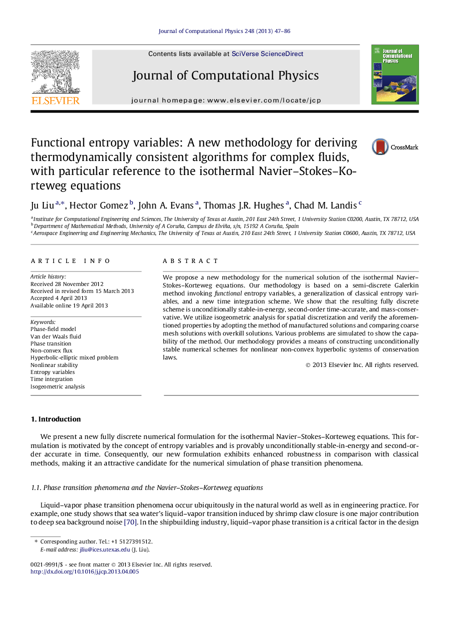 Functional entropy variables: A new methodology for deriving thermodynamically consistent algorithms for complex fluids, with particular reference to the isothermal Navier–Stokes–Korteweg equations