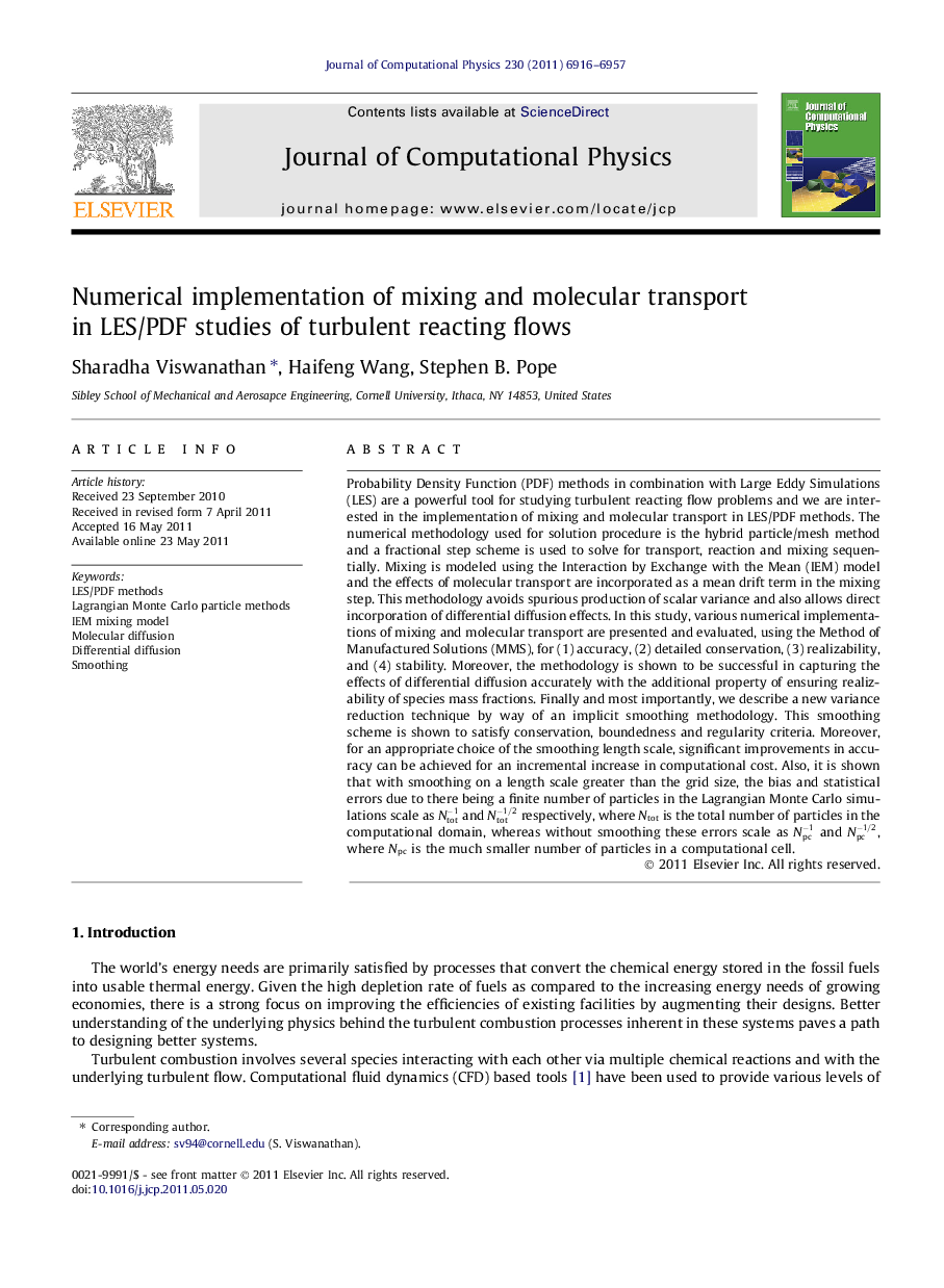 Numerical implementation of mixing and molecular transport in LES/PDF studies of turbulent reacting flows