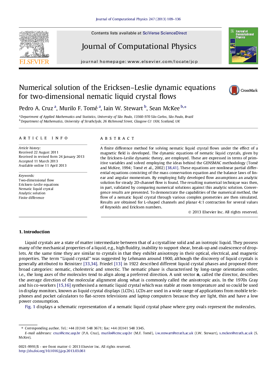 Numerical solution of the Ericksen–Leslie dynamic equations for two-dimensional nematic liquid crystal flows