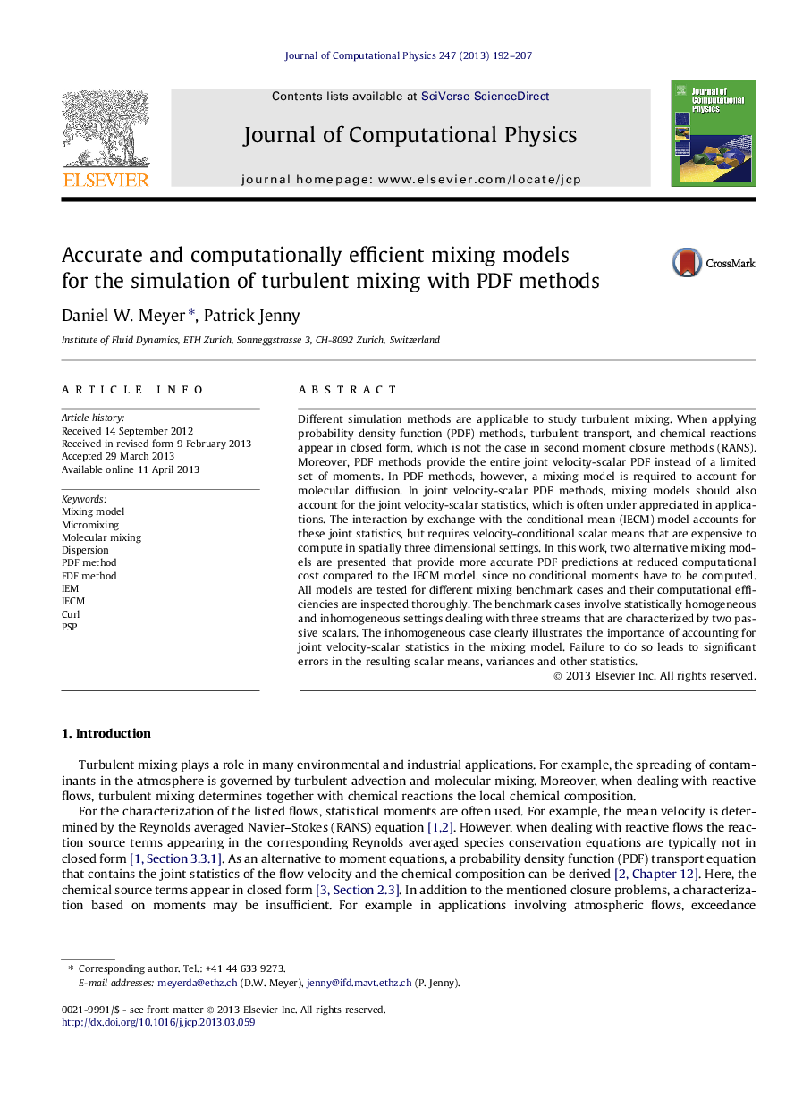 Accurate and computationally efficient mixing models for the simulation of turbulent mixing with PDF methods