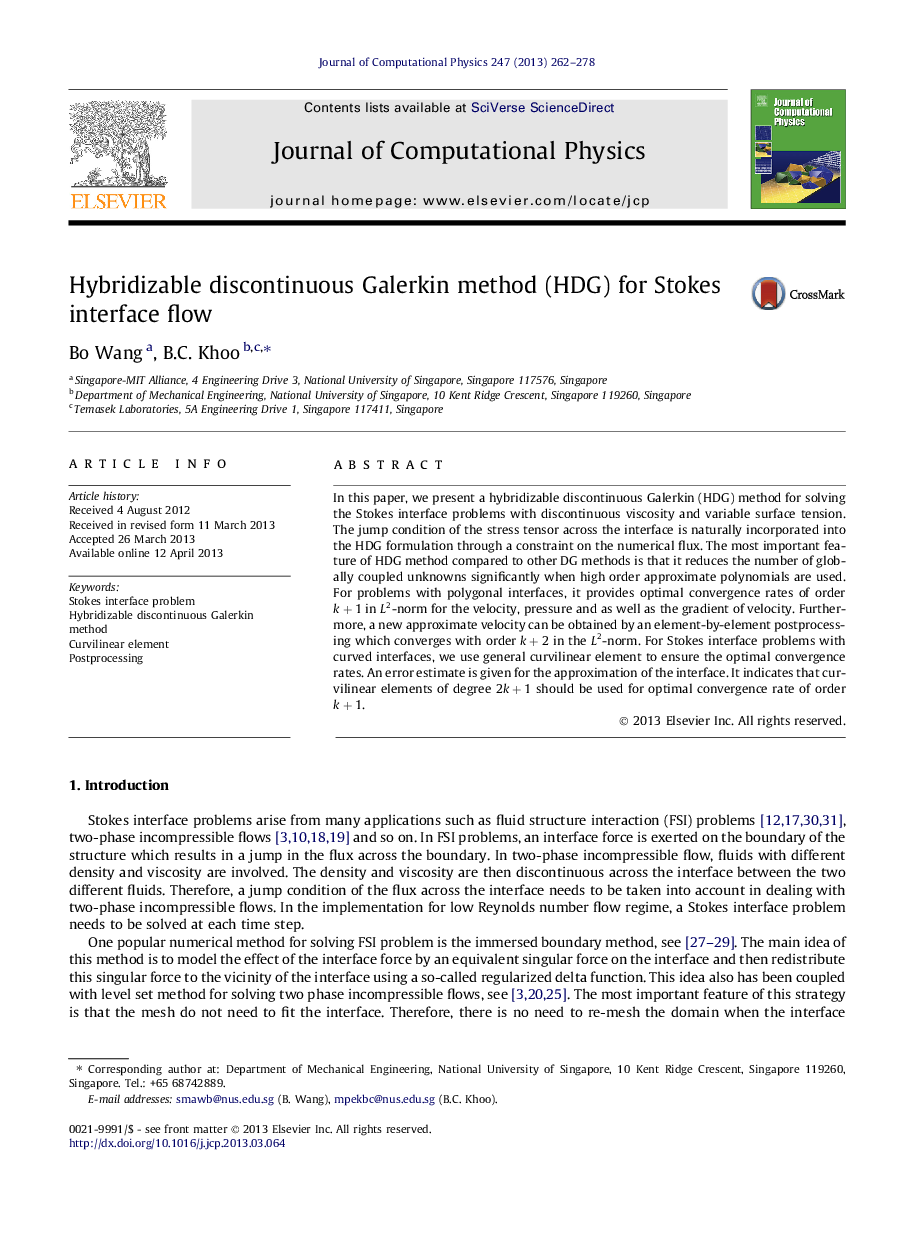 Hybridizable discontinuous Galerkin method (HDG) for Stokes interface flow