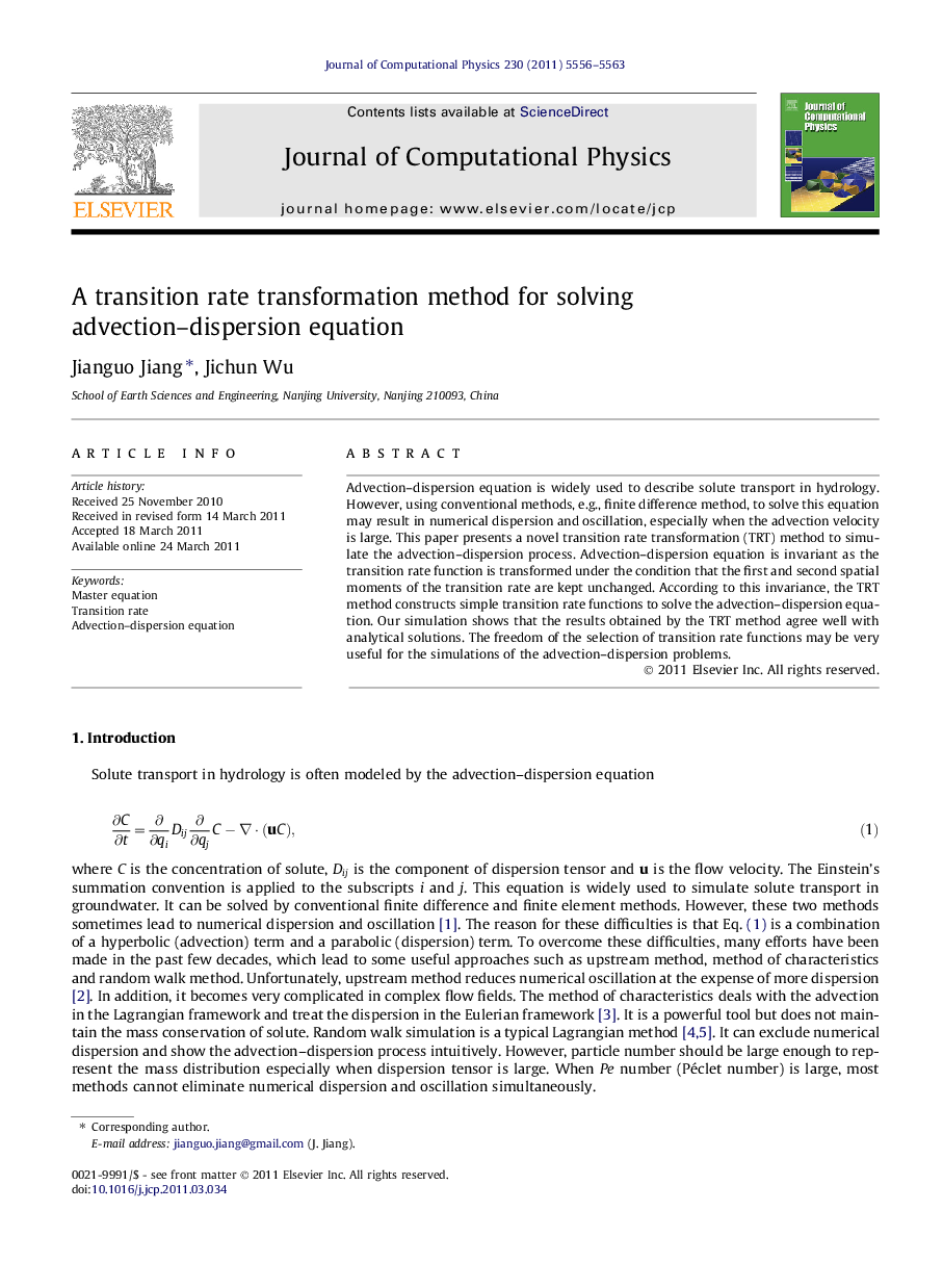 A transition rate transformation method for solving advection–dispersion equation