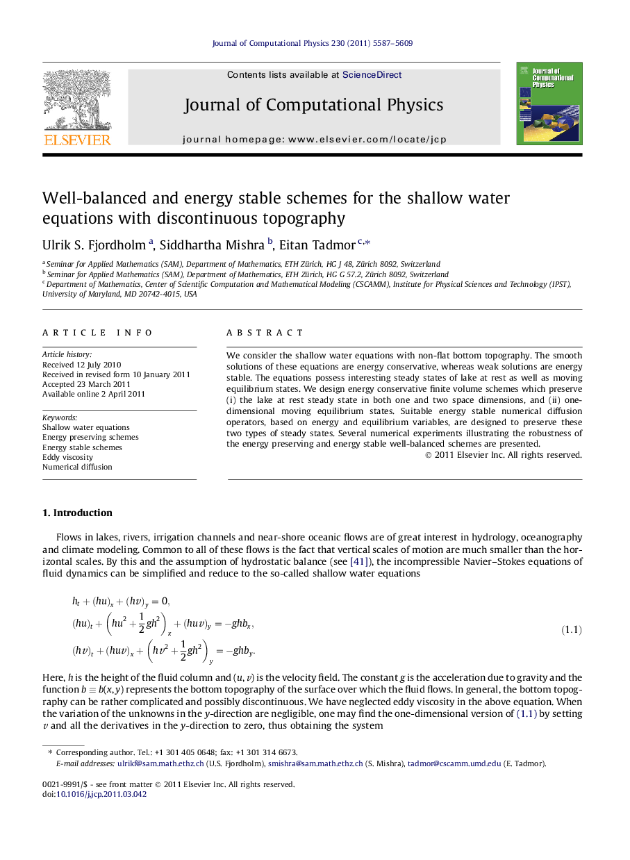 Well-balanced and energy stable schemes for the shallow water equations with discontinuous topography