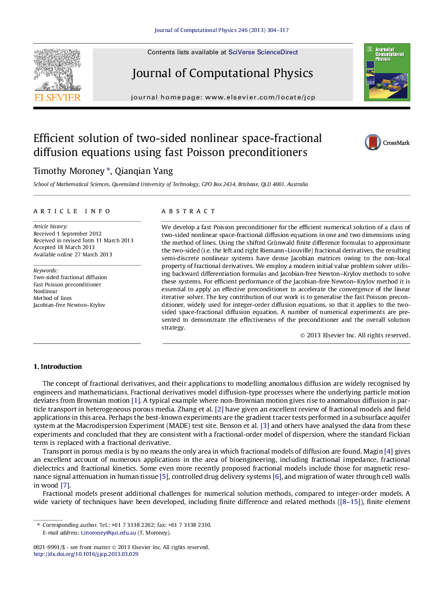 Efficient solution of two-sided nonlinear space-fractional diffusion equations using fast Poisson preconditioners