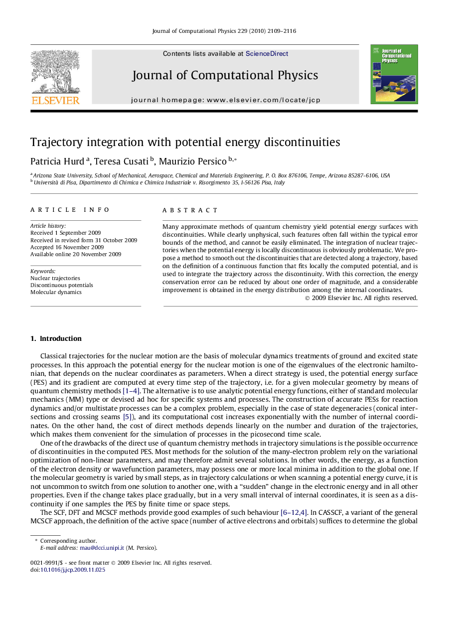 Trajectory integration with potential energy discontinuities