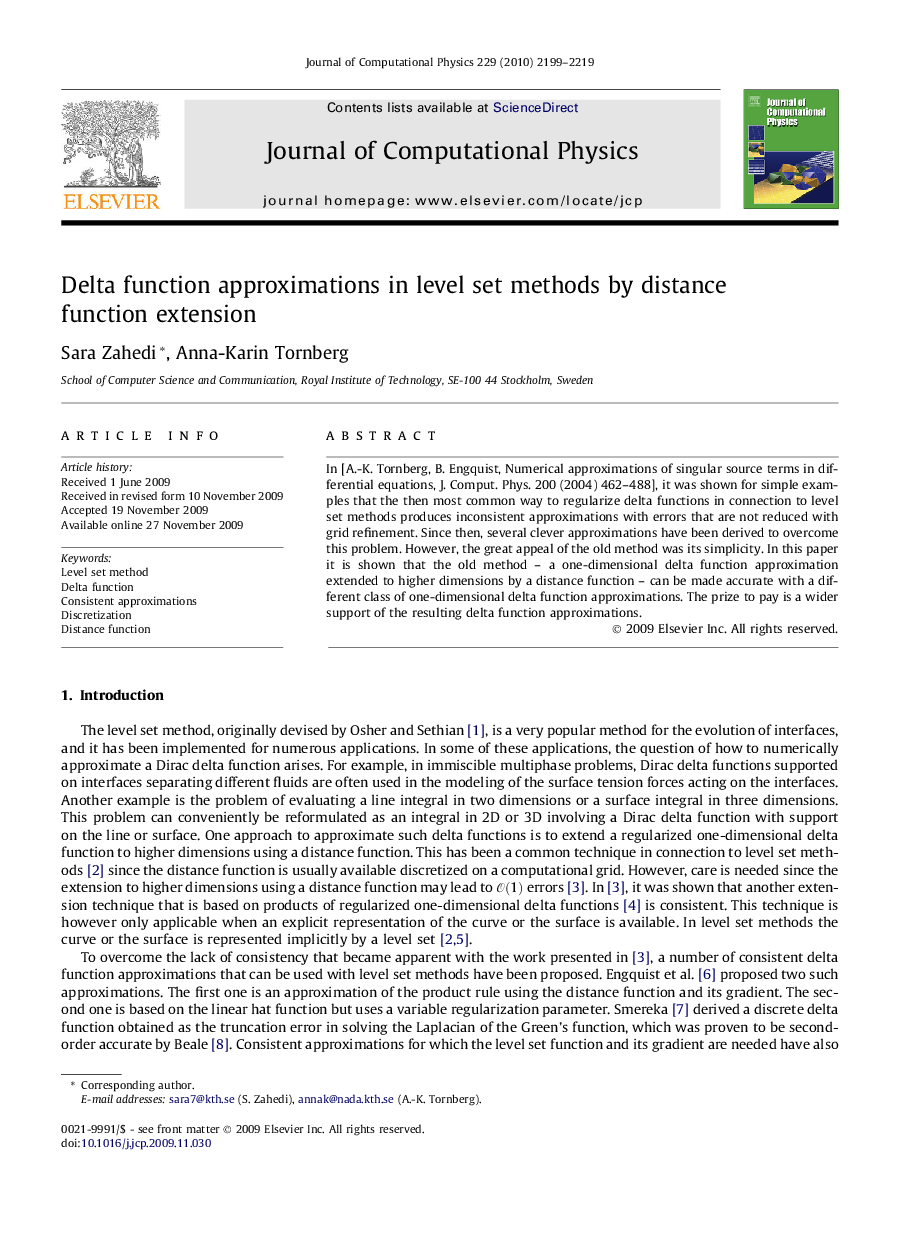 Delta function approximations in level set methods by distance function extension